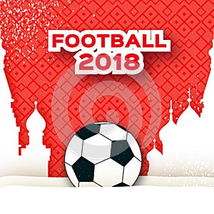 Football 2018 in paper cut style. Origami world championship on red. Football cup Sport. Russian architecture.