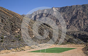 Football pitch in the countryside of Oman in the mountains