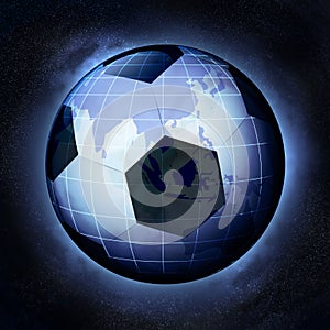 Football planet as Asia earth globe at cosmic view concept