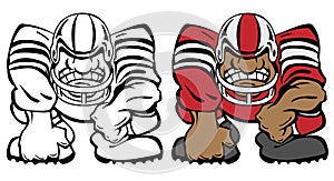 Football Player in a 3 Point Stance Cartoon Vector Illustration