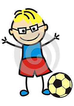 Football player, boy and soccer ball, vector illustration