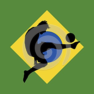 Football player, brazilian flag in background