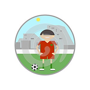 Football player on the field with the ball Sign in round frame,