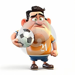 Football player, footballer, soccer player, athlete, funny cartoon 3d illustration on white background