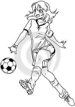 Football player girl kicks the ball photo