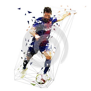 Football player kicking ball, soccer. Isolated geometric