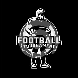 Football player logo, emblem American football on a dark background. Vector illustration.
