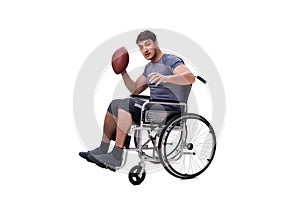 The football player recovering from injury on wheelchair