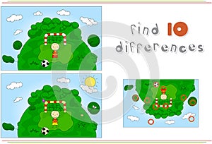 A football player with a soccer ball. Educational game for kids: find ten differences