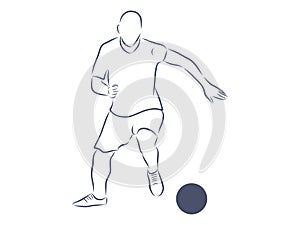 Football player with soccer ball vector silhouette.