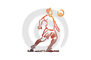 Football player, soccer, goal, kick concept. Hand drawn isolated vector.