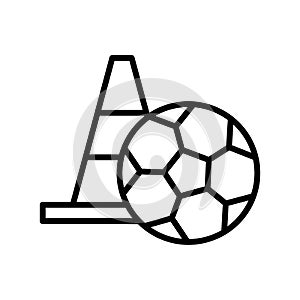 Football player training icon. ball with cone illustration. simple outline style sport symbol.