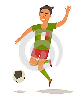 Football player vector illustration.Sports man with ball. National spanish flag original colors