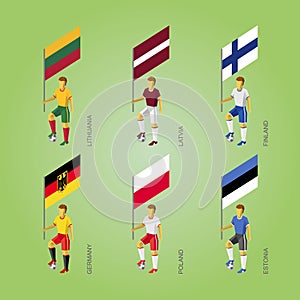 Football players with flags: Germany, Latvia, Estonia, Lithuania