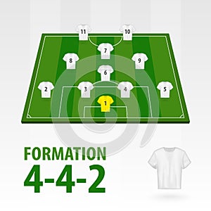 Football players lineups, formation diamond 4-4-2 . Soccer half stadium