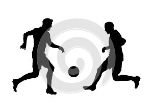 Football players playing soccer silhouette, isolated on white background, soccer match silhouette