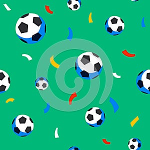 Football players seamless pattern. Sport championship. Soccer players with football ball. Full color background in flat