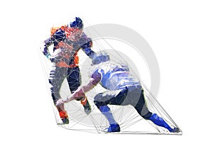 Football players, two isolated polygonal vector athletes. Geometric illustration