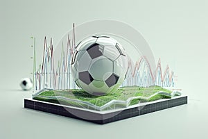 Football playground section with soccerball as soccer bet analysis. Generative AI