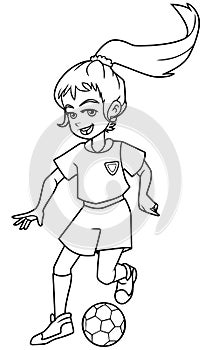 Football Playing Girl Line Art