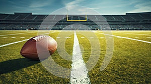 A football poised on the infield chalk line, blending the grace of the gridiron with the precision of the game. Ai Generated photo