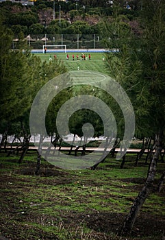 Football practise around beautiful nature