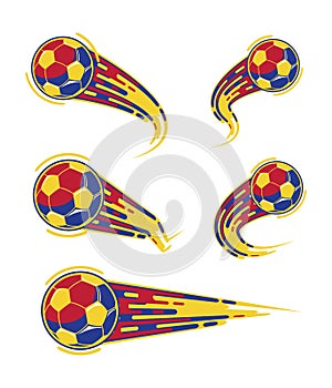 Football red yellow blue and soccer symbols set