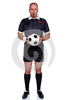 Football referee full length isolated on white