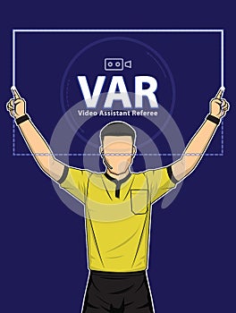 Football referee shows video assistant referees action