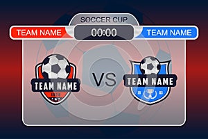 Football scoreboard with team logo. Soccer teams vs each other. Football score template for web banner. Vector.