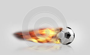 Football soccer 3d render ball. flames fire football