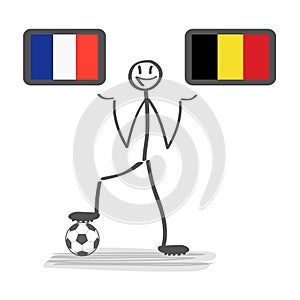 Football - soccer background happy man keep flag, vector stackman france vs belgium semi final 1/2