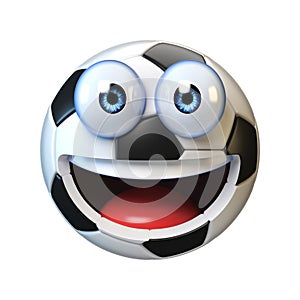 Football, soccer ball with cartoon face, sport emoji, football mascot 3d rendering