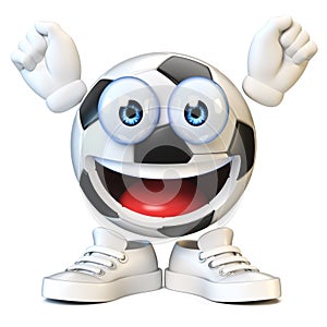 Football, soccer ball with cartoon face, sport emoji, football mascot 3d rendering