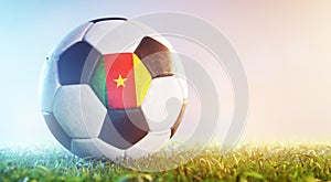 Football soccer ball with flag of Cameroon on grass