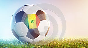 Football soccer ball with flag of Senegal on grass