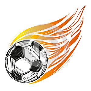 Football, soccer ball flame, sports game, emblem sign hand drawn vector illustration sketch