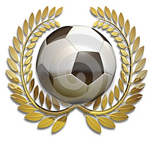 Football soccer ball in golden laurel wreath