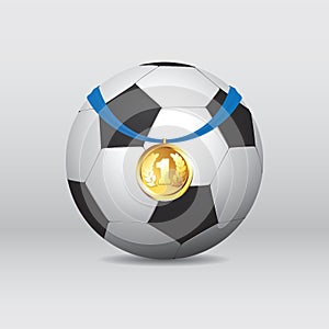 Football / Soccer Ball With Golden Medal. Photo-realistic Vector