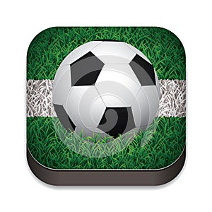Football / Soccer Ball On Grass With White Line. Grass Trimmed Shaped Icons.
