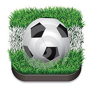 Football / Soccer Ball On Grass With White Line. Sport Icon. Vector Illustration.