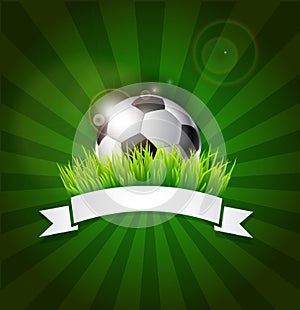 Football Soccer ball in grass with white ribbon