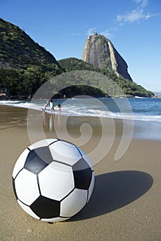 Football Soccer Ball Red Beach Sugarloaf Rio de Janeiro Brazil