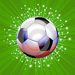 Football soccer ball in red blue and white on star burst