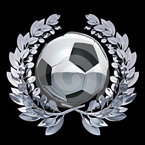 Football soccer ball in silver laurel wreath