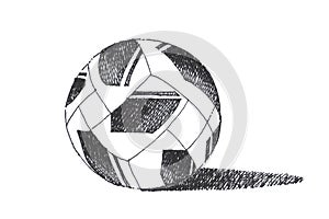Football soccer ball sketch and design. Black ink pen hand drawing sketch on white