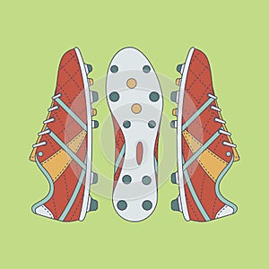 Football / Soccer Boots With Contour On Green Background.