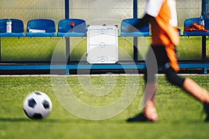 Football Soccer Coaching Background. Tactics Strategy Board on Substitute Bench photo