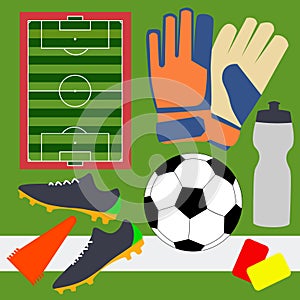 Football soccer equipment sport field set concept vector illustration