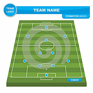 Football Soccer formation strategy template with perspective field 4-2-3-1.